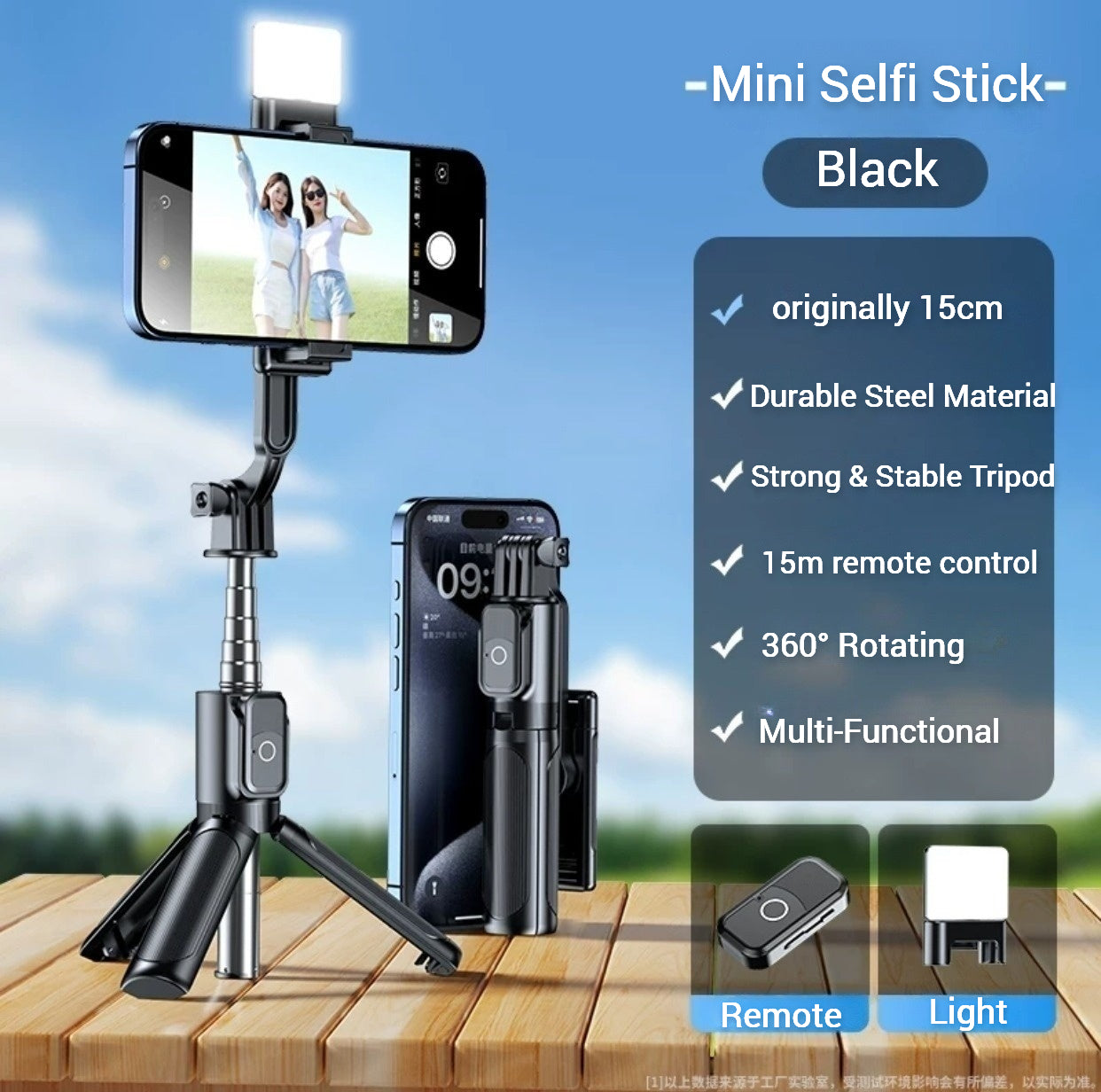 Selfie Stick Tripod With Wireless Remote And Light