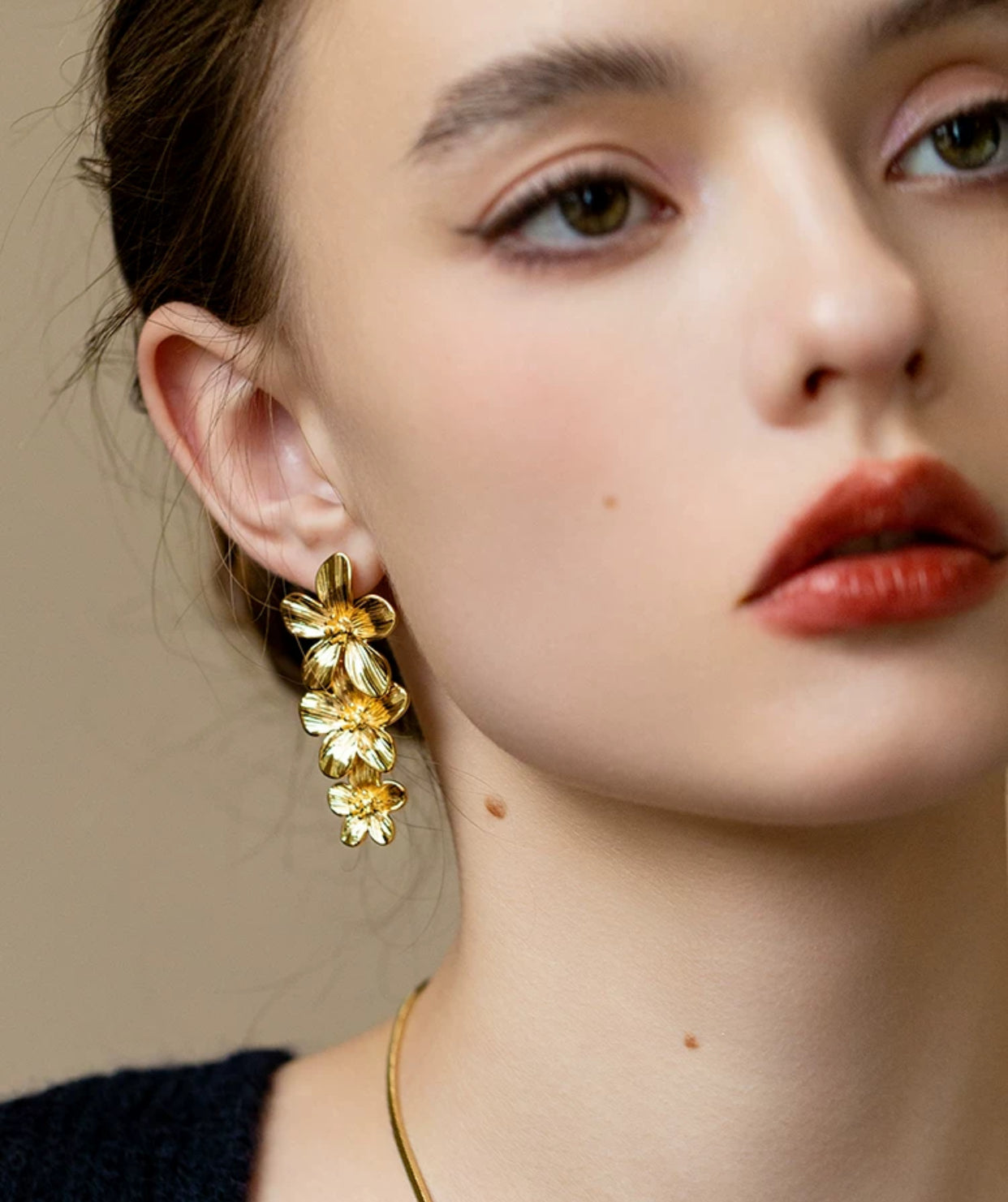 Gold Multi Flower Adjustable Earrings