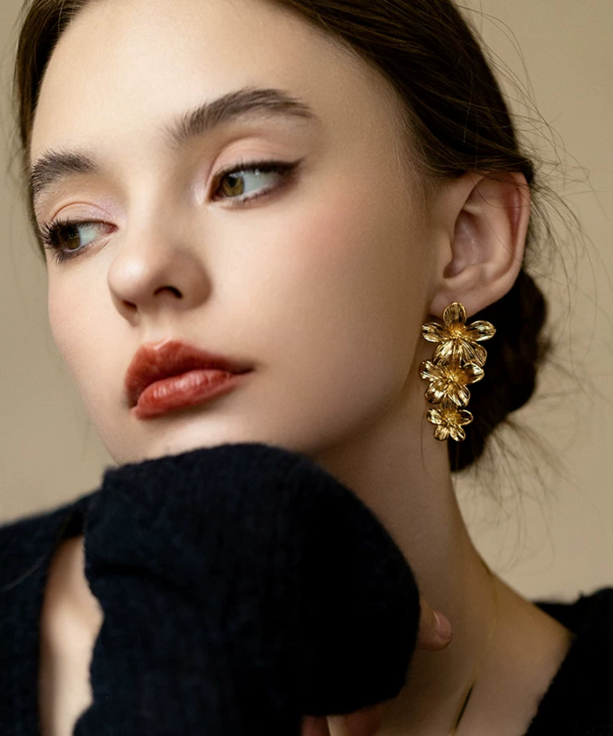 Gold Multi Flower Adjustable Earrings