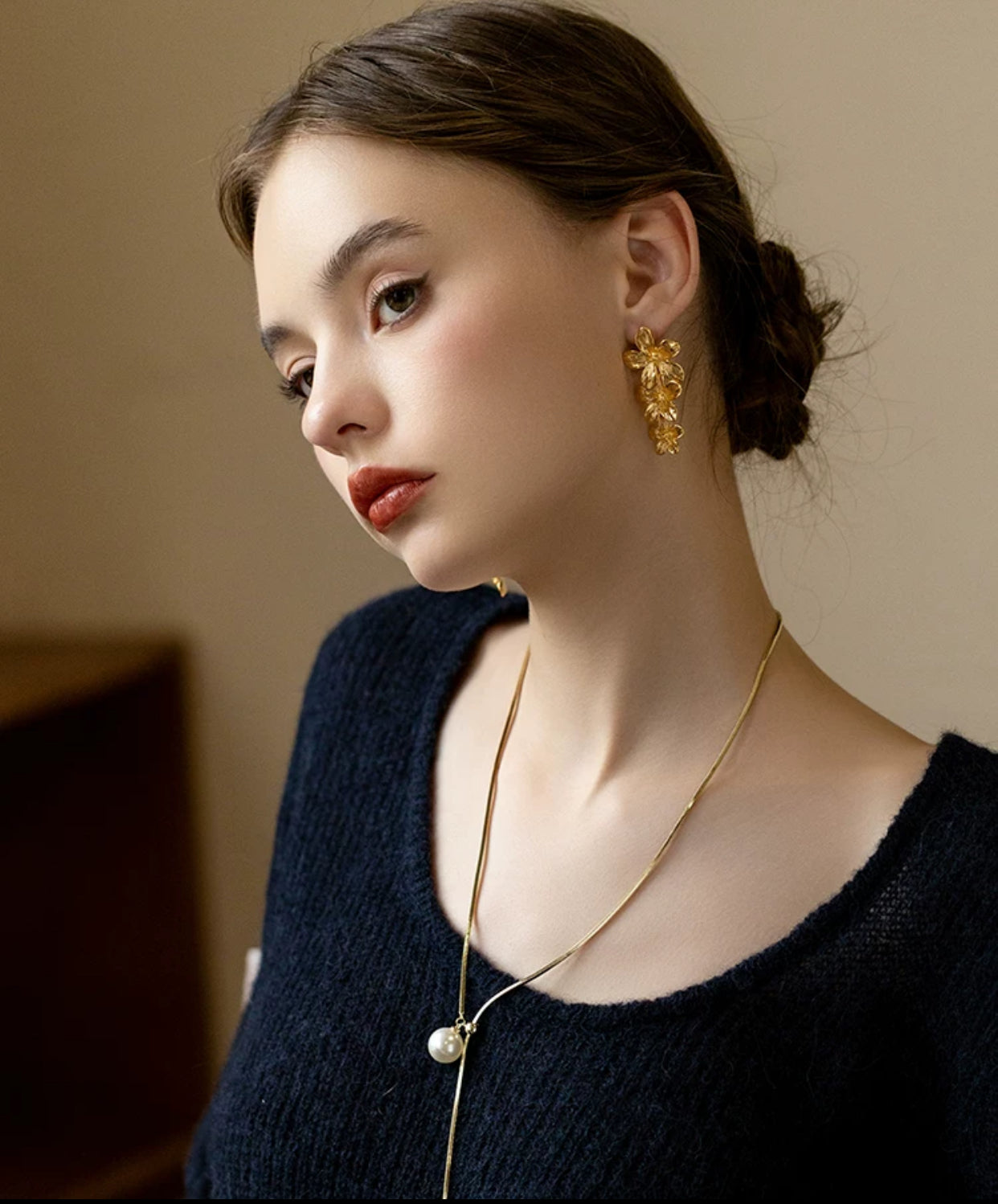 Gold Multi Flower Adjustable Earrings
