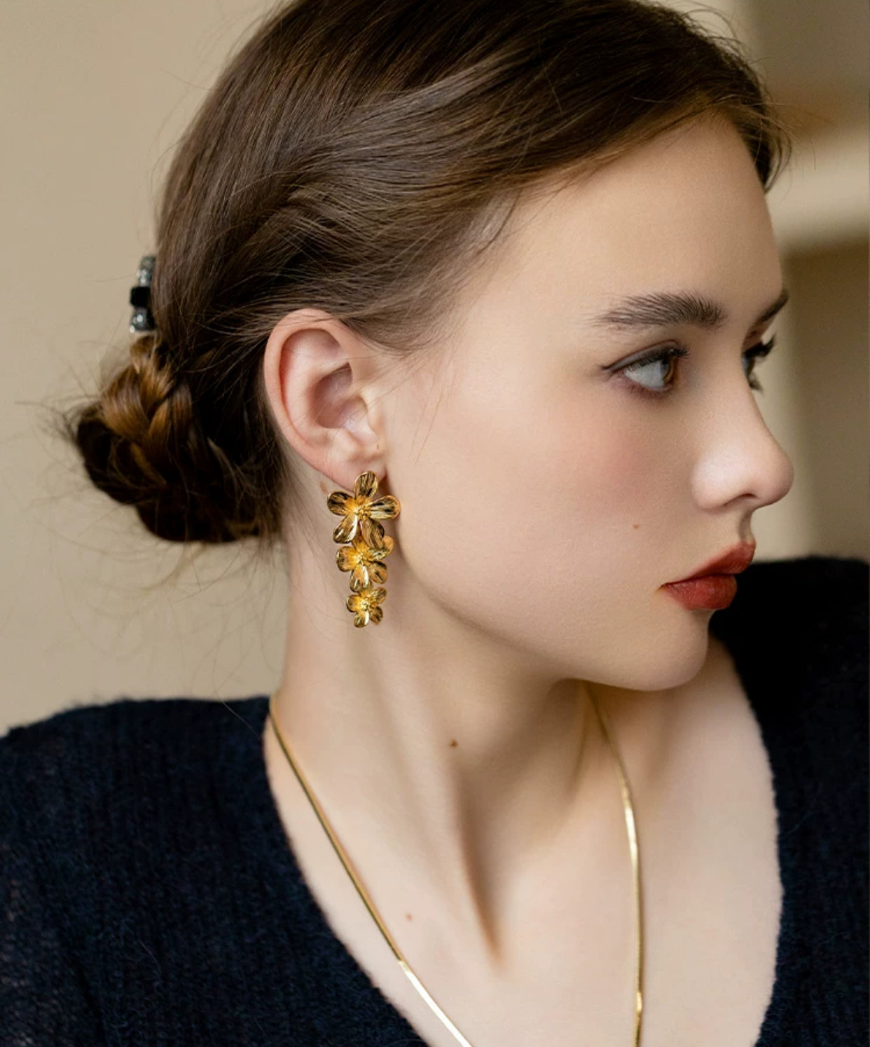 Gold Multi Flower Adjustable Earrings