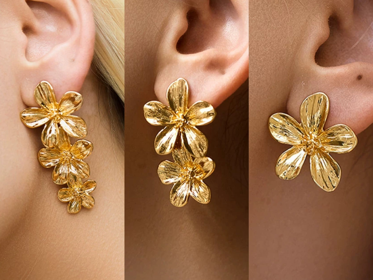 Gold Multi Flower Adjustable Earrings