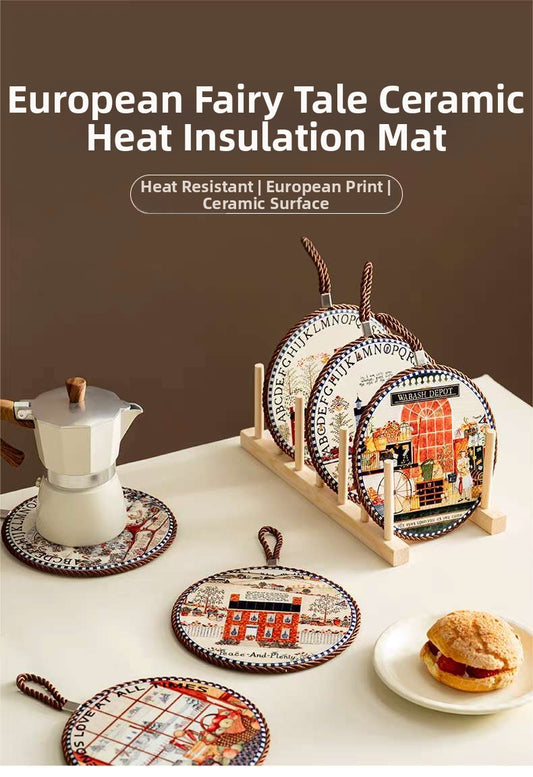 Vintage Ceramic Heat-Resistant Mat | Non-Slip Trivet Pad | High-Temperature Table Mat | Home Pot Holder & Table Decor