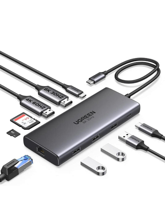 UGREEN Revodok Pro USB C Hub 10-in-1 Dual Monitor Docking Station with Single 8K@30Hz Dual HDMI 4K@60Hz, SD Card Reader, Rj45 Port, USB A and Type C Port,100W PD Charging for Windows/MacBook/Tablet